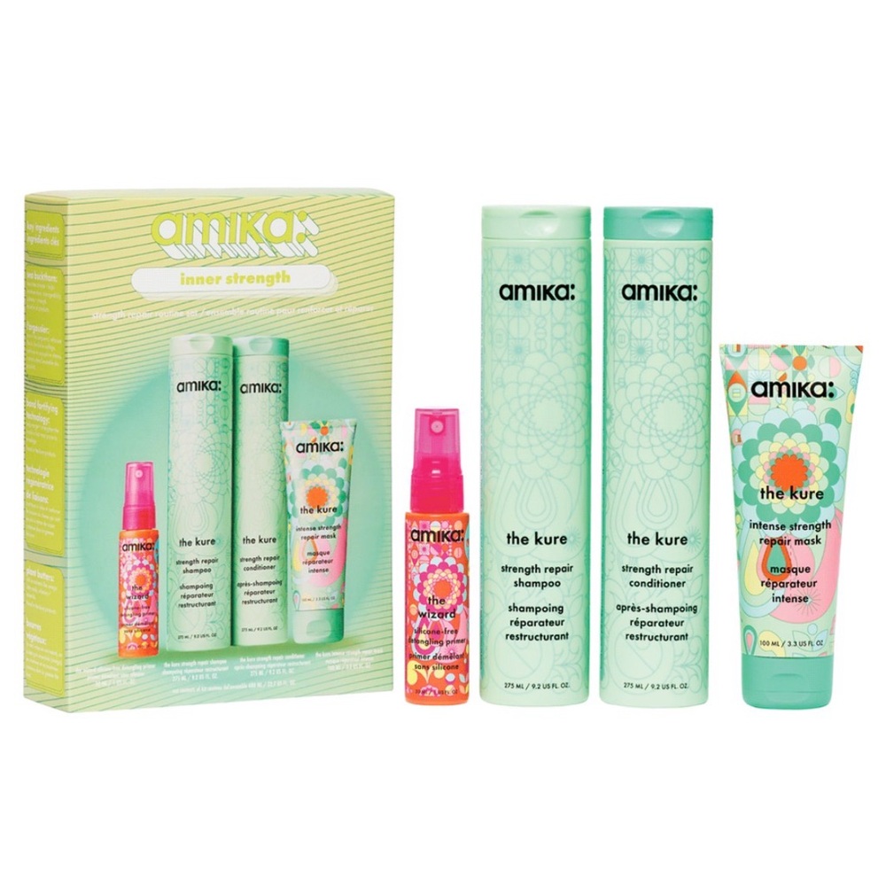 Amika The Kure Shampoo 9.2oz Conditioner 9.2oz Mask 3.3oz & Wizard 1oz